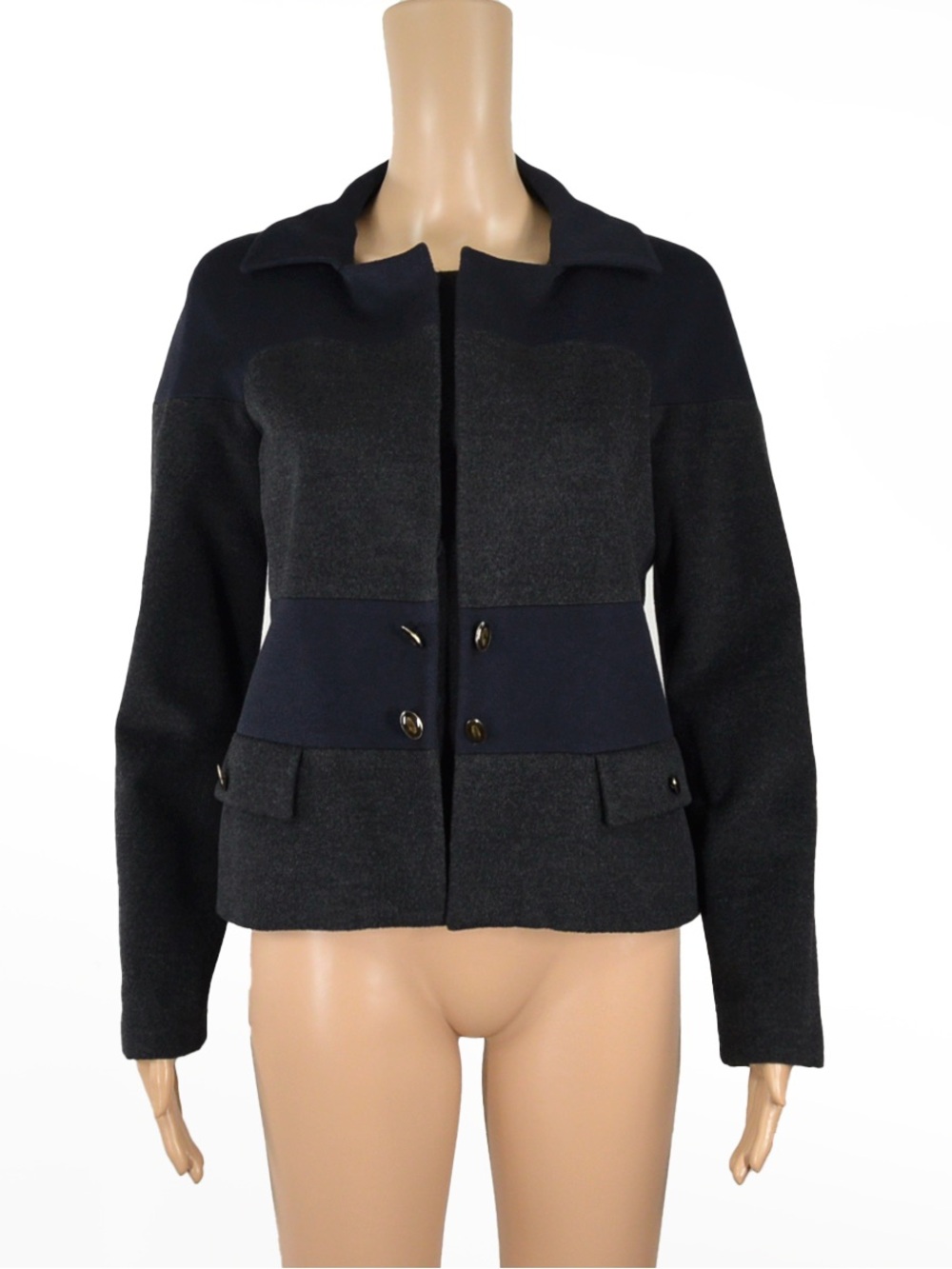 VALENTINO Main Line Vintage Wool Cashmere Colorblock Jacket Coat Navy Grey Navy